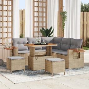 vidaXL σετ καναπέ κήπου  8 κομματιών με μαξιλάρια μπεζ πολυ ράταν
