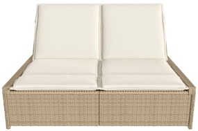 vidaXL Ξαπλώστρα Διπλή Μπεζ από Συνθετικό Ρατάν με Μαξιλάρια