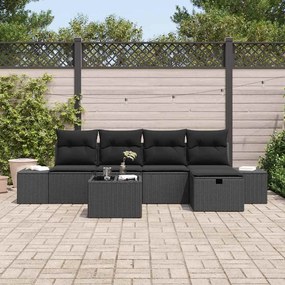 vidaXL Σετ Καναπέ Κήπου με μαξιλάρι 6 pcs Μαύρο Πολυ ράταν