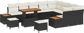 vidaXL Σετ Καναπέ Κήπου με μαξιλάρι 12 pcs Μαύρο Πολυ ράταν