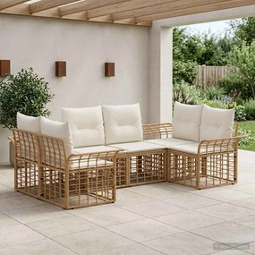 vidaXL Σειρά Καναπέ Εξωτερικού 6 pcs Φυσικό και Κρέμα Λευκό