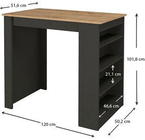 Τραπέζι μπαρ Monaco Megapap χρώμα ανθρακί - sapphire oak 120x51,6x101,8εκ.