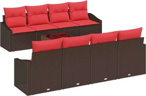 vidaXL Σετ Καναπέ 9 τμχ. 3-Αριθμός καθισμάτων Καφέ και Κόκκινο