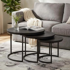 vidaXL Τραπεζάκια Καφέ Στερεών 3 pcs Μασίφ ξύλο μάνγκο και χάλυβας