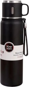 Φορητό παγούρι-θερμός με κούπα - 600ml - 312598 - Black