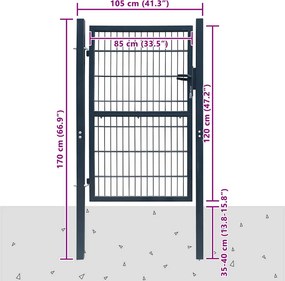 vidaXL Πόρτα Περίφραξης 2D (Μονή) Ανθρακί Γκρι 100x120 εκ.