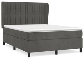 vidaXL Κρεβάτι Boxspring με Στρώμα Σκούρο Γκρι 140x200 εκ. Βελούδινο