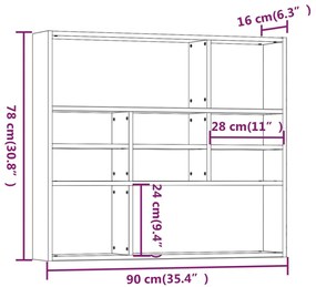 vidaXL Ραφιέρα Τοίχου Καπνιστή Δρυς 90x16x78 εκ. Επεξεργασμένο Ξύλο