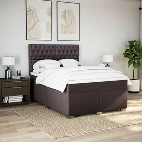 Κρεβάτι Boxspring με Στρώμα Σκούρο Καφέ 140x200 εκ Υφασμάτινο - Καφέ