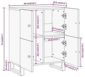 Βοηθητικό Έπιπλο Καφέ/Μαύρο 60x33,5x75 εκ. Μασίφ Ξύλο Μάνγκο - Καφέ