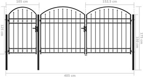 vidaXL Πύλη Κήπου με Καμπύλη Κορυφή 400 x 175 cm Ατσάλι