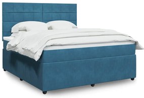 vidaXL Κρεβάτι Boxspring με Στρώμα Μπλε 180x200 εκ. Βελούδινο