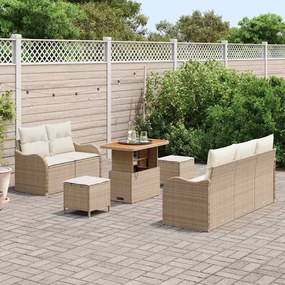 vidaXL Σετ Καναπέ Κήπου Ρυθμιζόμενο ύψος 8 pcs Μπεζ συνθετικό ρατάν