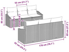 vidaXL Σετ Καναπέ Κήπου 7 τμχ με Μαξιλάρια Μαύρο Πολυ Ράταν Ακακία