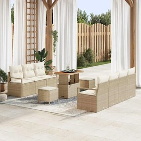 vidaXL Σετ Καναπέ Κήπου με μαξιλάρι 10 pcs Μπεζ Πολυ ράταν