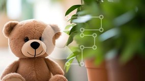 Intra Συλλεκτικό Ξύλινο Παζλ Plywood  4mm - Καφέ αρκουδάκι που κάθεται με φυτά σε γλάστρες Σε Ξύλινο Κουτί - Διαστάσεις: 10x10 cm – 25 κομμάτια