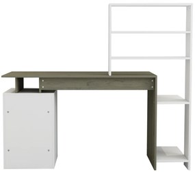 Γραφείο Με Βιβλιοθήκη Rochell Μελαμίνη Olive Grey Λευκό 146,3x55x128,8Υεκ