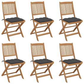 Καρέκλες Κήπου Πτυσσόμενες 6 τεμ. Ξύλο Ακακίας με Μαξιλάρια