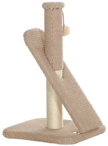 PawHut Δέντρο για γάτες με σανίδα ξυσίματος, μπάλα παιχνιδιού, δομή με ανάγλυφες επιφάνειες/σιζάλ, 54 cm, Ανοιχτό Καφέ