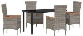 vidaXL Σέτ φαγητού για κήπο με μαξιλάρι 5 pcs Γκρι Πολυ ράταν
