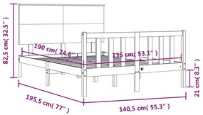 Πλαίσιο Κρεβατιού με Κεφαλάρι Λευκό από Μασίφ Ξύλο Double - Λευκό