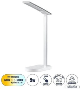 Επιτραπέζιο Φωτιστικό Γραφείου Led USB Αλουμίνιο Fiaria H35,5 Φ25 Globostar-76531-Λευκό 76531