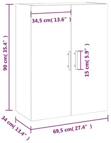 Ντουλάπι Τοίχου Καφέ Δρυς 69,5 x 34 x 90 εκ. - Καφέ