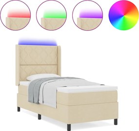 vidaXL LED Κρεβάτι με βάθρο με στρώμα Κρεμ 100 x 200 cm ύφασμα