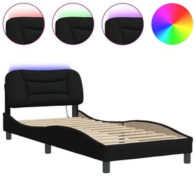 vidaXL Πλαίσιο Κρεβατιού με LED Μαύρο 90x200 εκ. Υφασμάτινο
