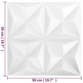 vidaXL Πάνελ Τοίχου 3D 12 τεμ. Λευκό Origami 50 x 50 εκ. 3 μ²