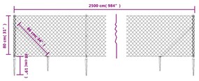 vidaXL Συρματόπλεγμα Περίφραξης Ασημί 0,8 x 25 μ. με Καρφωτές Βάσεις