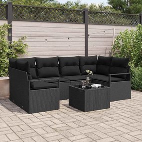vidaXL Σετ Καναπέ Κήπου 7 pcs Μαύρο Πολυεστέρας, Ρατάν και Γυαλί
