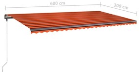Τέντα Χειροκίνητη Ανεξάρτητη Συρόμενη Πορτοκαλί/Καφέ 600x300 εκ - Πολύχρωμο