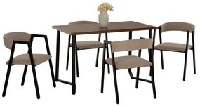 Τραπεζαρία (Σετ 5Τμχ) Jay HM9529.02 Τραπέζι 120x70x76cm & 4 Καρέκλες Walnut-Beige 4 Θέσεων Mdf, Metal