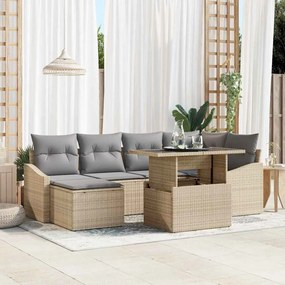 vidaXL Σετ Καναπέ Κήπου με μαξιλάρι 7 pcs μπεζ και ανοιχτό γκρι
