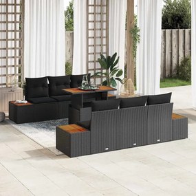 vidaXL Σετ κήπου 7 τεμαχίων με μαξιλάρια σε μαύρο πολυεπίστρωμα ακακίας