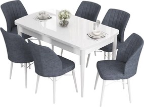 Extendable Dining Table &amp; Chairs Set (7 Pieces) Eva - White, Fume White
Fume