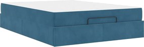 vidaXL Σκελετός κρεβατιού με στρώμα 2 pcs Μπλε Βελούδο