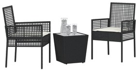 vidaXL Σετ Bistro Κήπου 3 Τεμαχίων με Μαξιλάρια Μαύρο Πολυ Ράτανα
