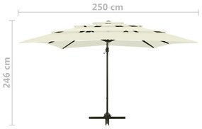 Ομπρέλα 4 Επιπέδων Χρώμα Άμμου 250 x 250 εκ. με Ιστό Αλουμινίου - Μπεζ