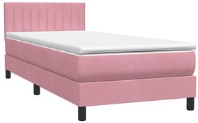 vidaXL Κρεβάτι Boxspring με Στρώμα &amp; LED Ροζ 80x220 εκ. Βελούδινο