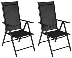 Καρέκλες Κήπου Πτυσσόμενες 2 τεμ. Μαύρες Αλουμίνιο / Textilene - Μαύρο