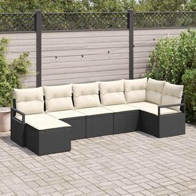 vidaXL Σετ Καναπέ Κήπου 7 pcs Μαύρο, Κρέμα Πολυ rattan, βαμμένο ατσάλι