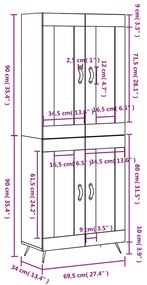 Ντουλάπι Γκρι Sonoma 69,5 x 34 x 180 εκ. Επεξεργασμένο Ξύλο - Γκρι