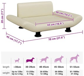 vidaXL Κρεβάτι Σκύλου Κρεμ 70 x 45 x 28 εκ. από Συνθετικό Δέρμα