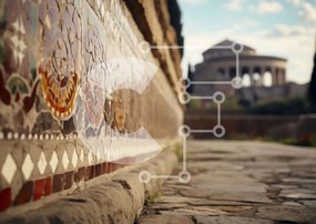 Intra Συλλεκτικό Ξύλινο Παζλ Plywood  4mm - Περίτεχνος τοίχος με πλακάκια σε αστικό τοπίο Σε Ξύλινο Κουτί - Διαστάσεις Puzzle: 10x10 cm – 25 κομμάτια