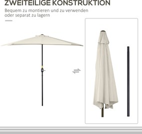 Ομπρέλα μανιβέλας ομπρέλα ομπρέλα κήπου ομπρέλα αγοράς, μεταλλική, μισή στρογγυλή, κρεμ λευκή + μαύρη