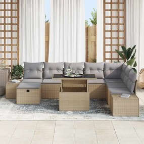 vidaXL Σετ Καναπέ Κήπου 11 pcs Μπεζ Πολυ ράταν