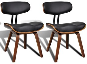 Καρέκλες Τραπεζαρίας 2 τεμ. Λυγισμένο Ξύλο / Συνθετικό Δέρμα - Μαύρο