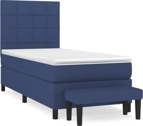 vidaXL Κρεβάτι Boxspring με Στρώμα Μπλε 90x200 εκ.Υφασμάτινο